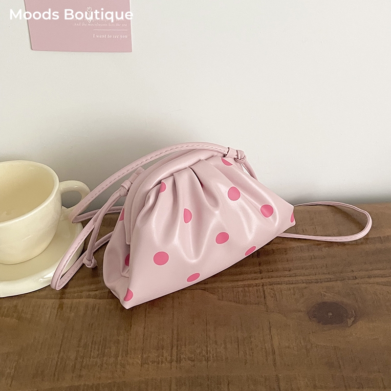 Women Bags On Sale - MOODS กระเป๋าถือและกระเป๋าสะพายดีไซน์หรูขนาดเล็กสำหรับผู้หญิงลายจุดหนัง PU น้ำหนักเบากระเป๋าสะพายไหล่ขนาดเล็ก