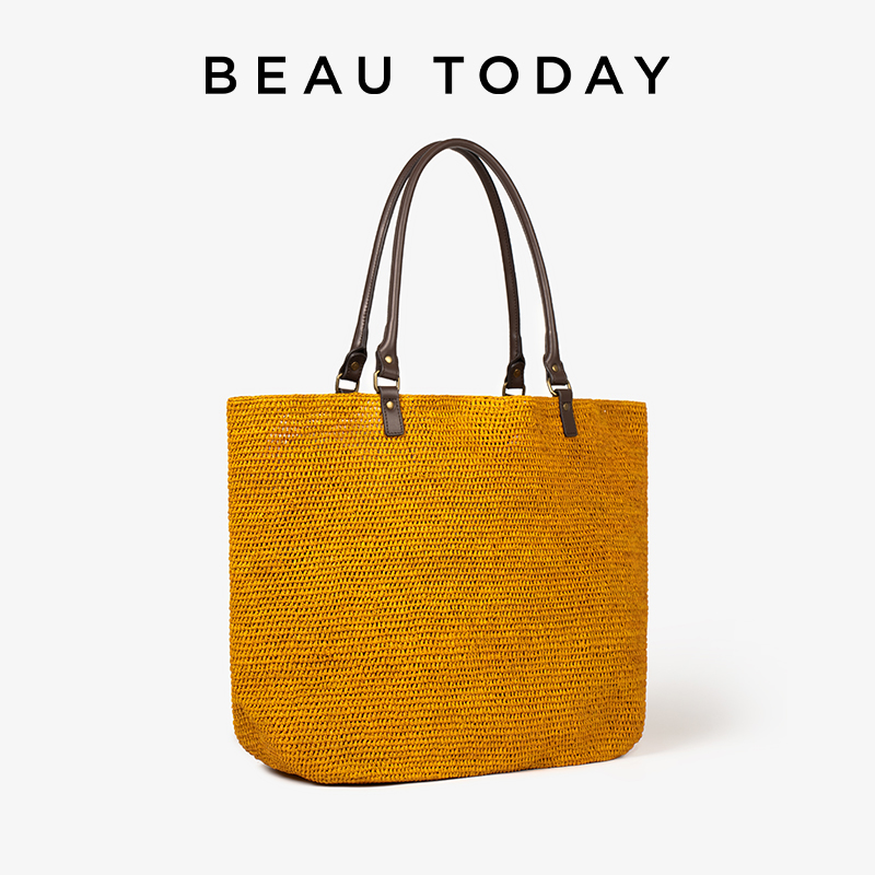 Women'S Raffia Bags - BEAUTODAY กระเป๋าลำลองผู้หญิงราฟเฟียสีทึบความจุขนาดใหญ่กระเป๋าถือทรงสี่เหลี่ยมเปิดกระเป๋าสุภาพสตรีทำด้วยมือ 62106