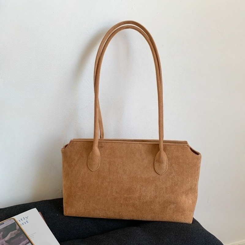Women Hand Bags For Office - กระเป๋าหนังกลับสีน้ำตาลสไตล์วินเทจ กระเป๋าสตางค์กำมะหยี่ลายกวางแบบมินิมอล กระเป๋าสะพายไหล่และถืออเนกประสงค์สำหรับผู้หญิง