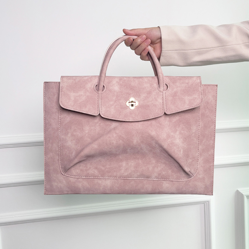 กระเป๋าถือแล็ปท็อปหนัง PU สีชม - Women Hand Bags For Office บทวิจารณ์และราคา