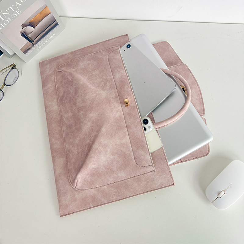 กระเป๋าถือแล็ปท็อปหนัง PU สีชม - Women Hand Bags For Office บทวิจารณ์และราคา