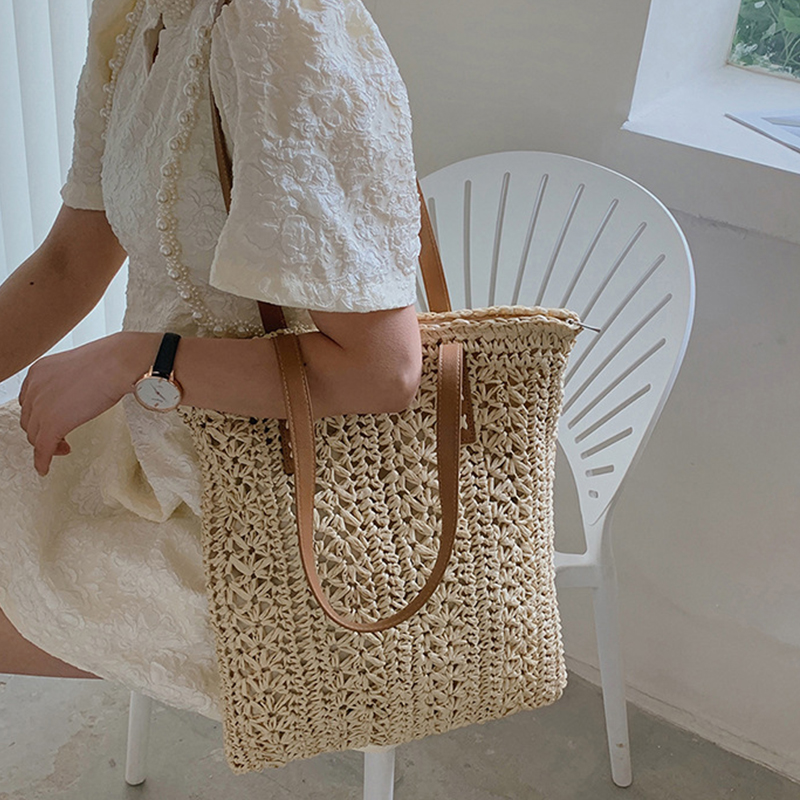 Square Hollow Straw กระเป๋าชาย - Women'S Raffia Bags บทวิจารณ์และราคา